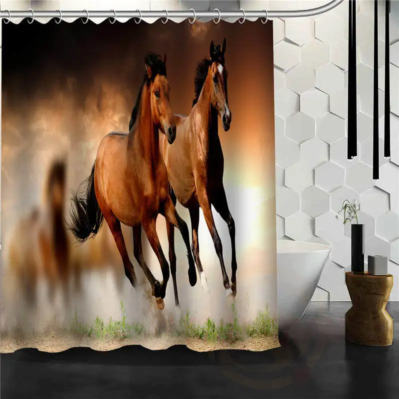 Бег лошадь душ Шторы farbic Шторы S для ванной комнаты - Цвет: Темный хаки