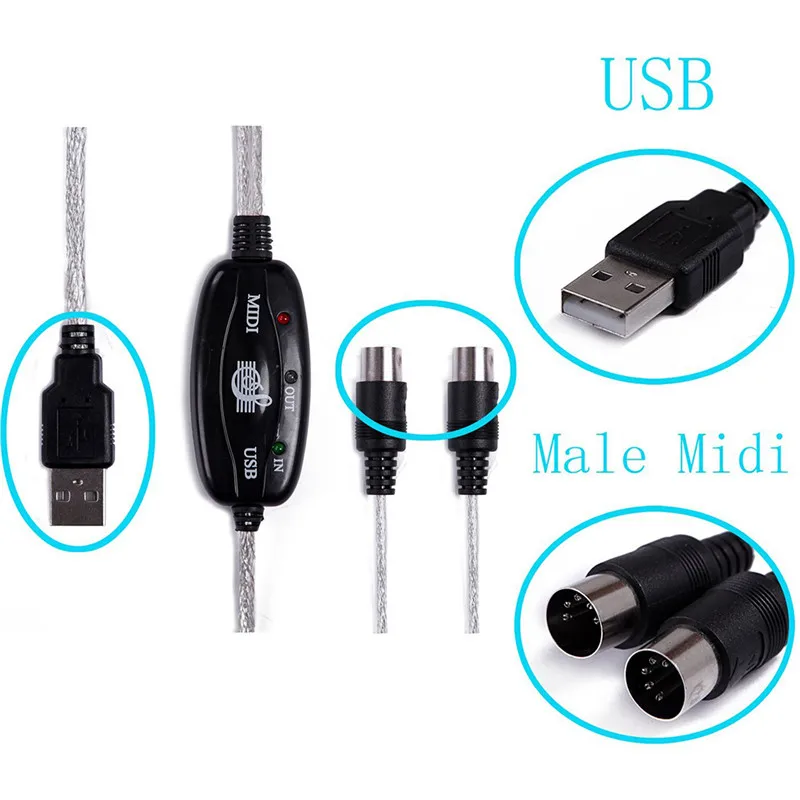 

Centechia 2018 New USB IN-OUT MIDI Cable Converter PC to Music Keyboard Adapter Cord