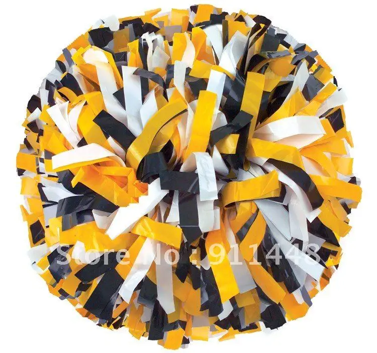 cheerleader pom pom dual head baton 6" * 3/4" professional poms plastic white black yellow mini