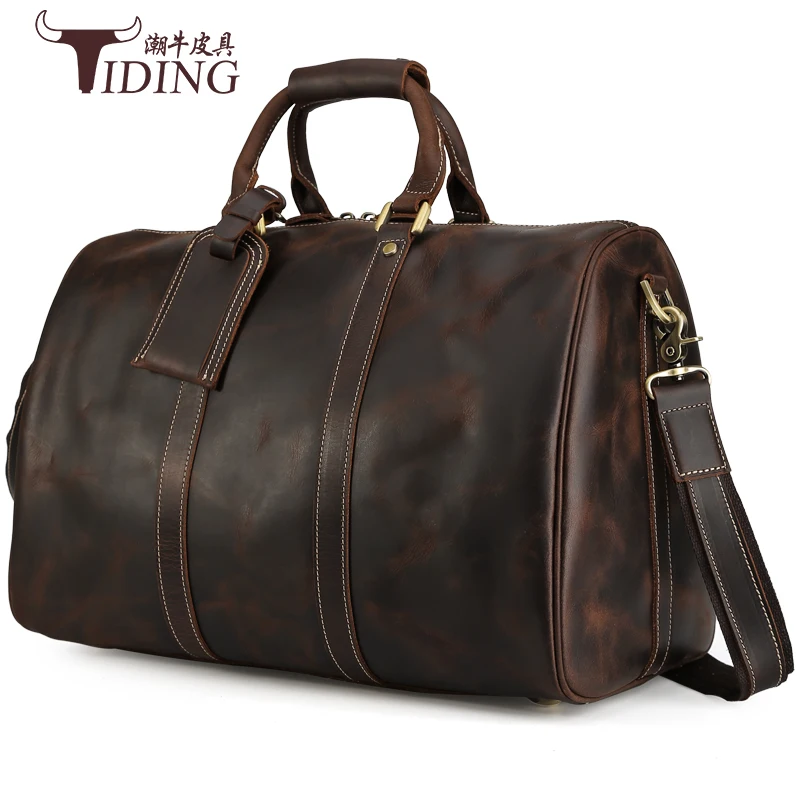 New  Men Travel Duffle Handbag Cow Leather Large Capacity 16" Laptop Bags 2018 Man Business Weekend Dura