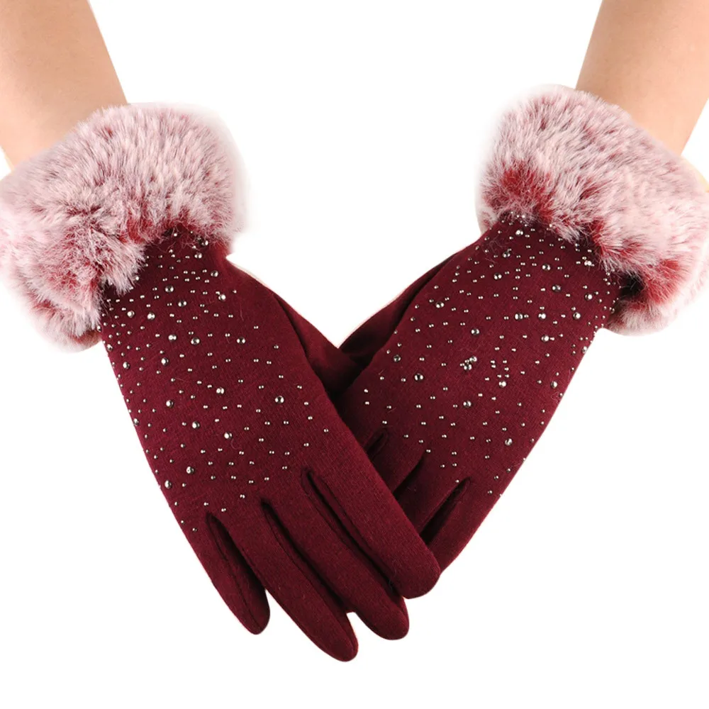 Womens Luxurious Women Girl Winter Super Fashion Winter Outdoor Sport Warm Gloves RD - Color: Red