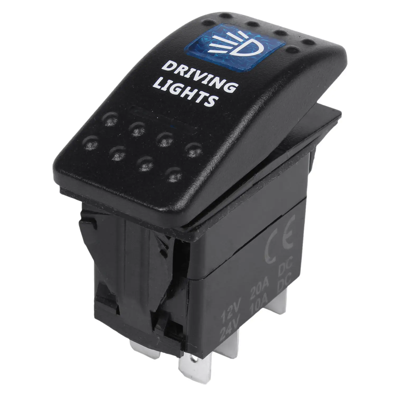 Car Boats Switch 12V 20A 5P Push Rocker Toggle Switch Waterproof Blue LED Light