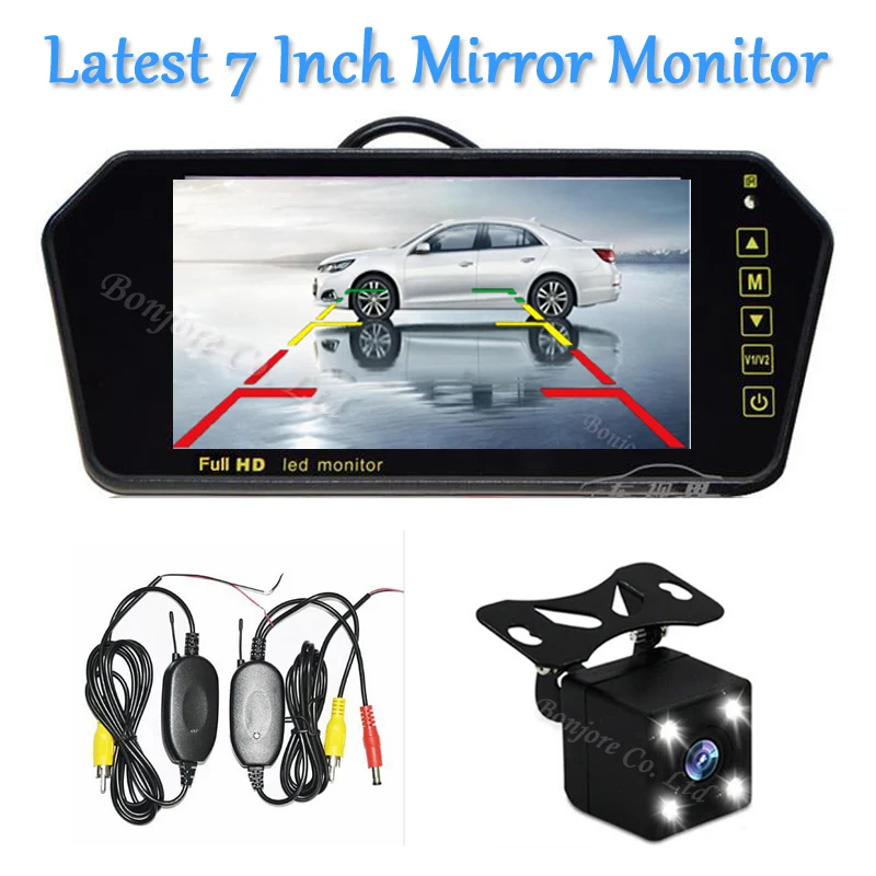 Koorinwoo Latest 7 Inch TFT Monitor LCD Rearview Mirror Monitor Screen 12V CCD Rear View Backup Camera Reverse Cam Parking Kit