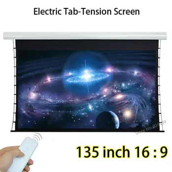 

135" Diagonal 16:9 Widescreen Tab Tensioned Electric Projection Screen With Tubular Motor For BenQ Epson 3D Projector