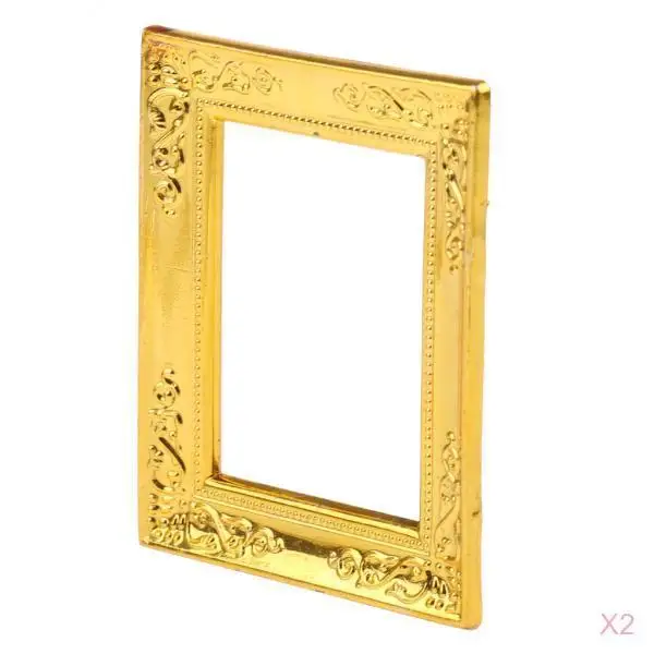 2Pieces 1/12 Scale Gold Photo Frame Rahmen Dollhouse Miniature Rooms Wall Decor