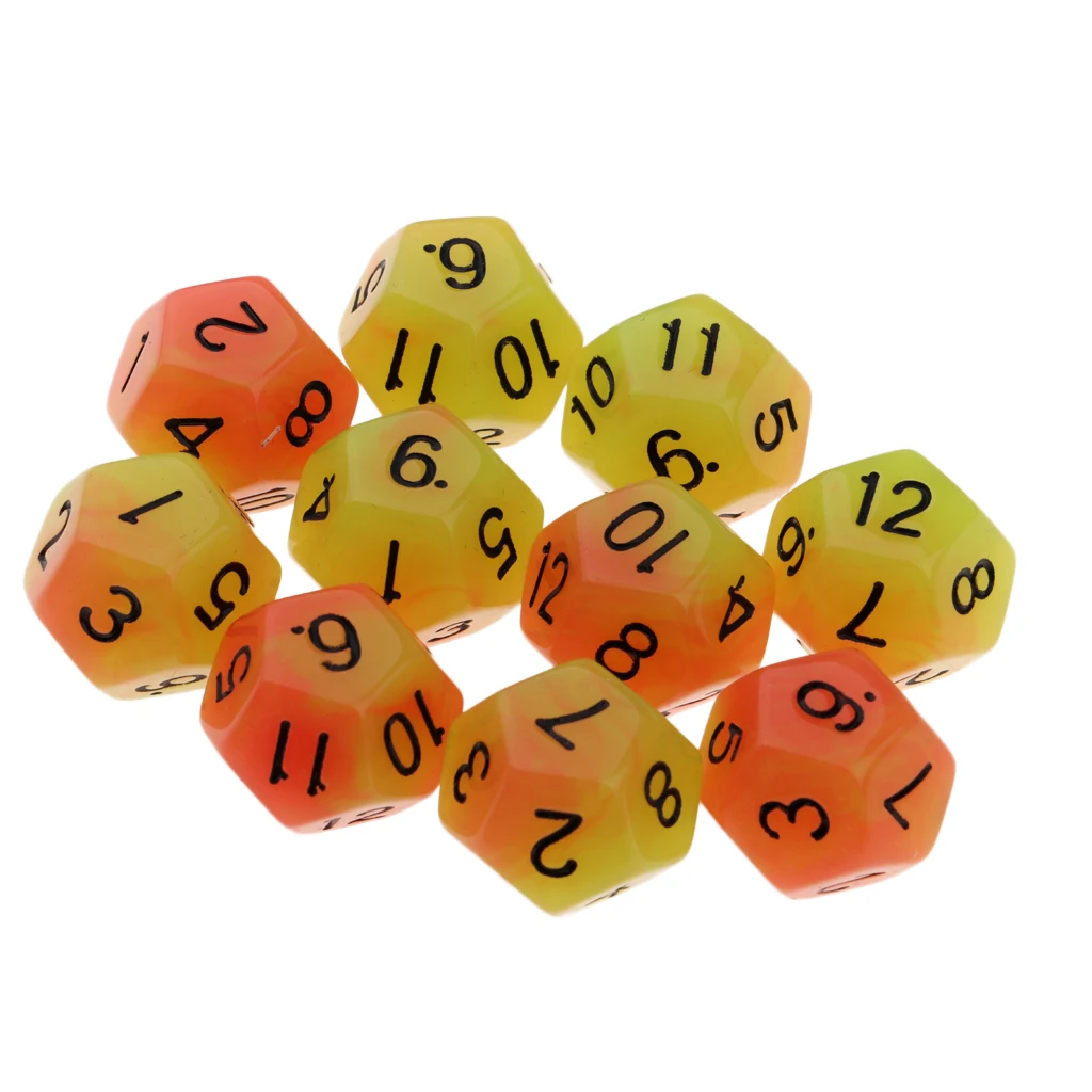 10pcs 12 Sided Glow in the Dark Dices D12 18mm Night Luminous Dice Set for Adult Club Party Table Games Kids Toys