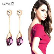 2016 High Quality Austrian Crystal Pending Dangling Earrings For Women Long Earring Fine Jewelry Brincos