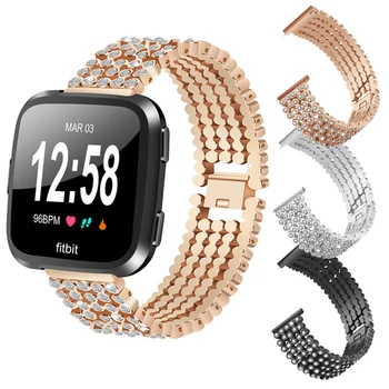 

YOOSIDE Metal Stainless Steel Bling Bracelet with Rhinestones Watch Band Strap for Firbit Versa Wrist Strap