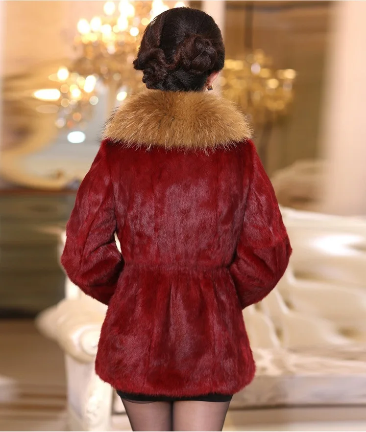 Зима плюс размер тонкий норковый мех Большой Енот Искусственный мех верхняя одежда женская средней длины пояса