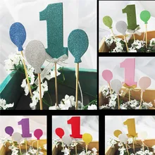 ילד ילדה אני אחד שנה זהב 1 יום נישואים נייר הראשונה של אספקת יום הולדת Cupcake Toppers 1st מסיבת קישוטים(China)