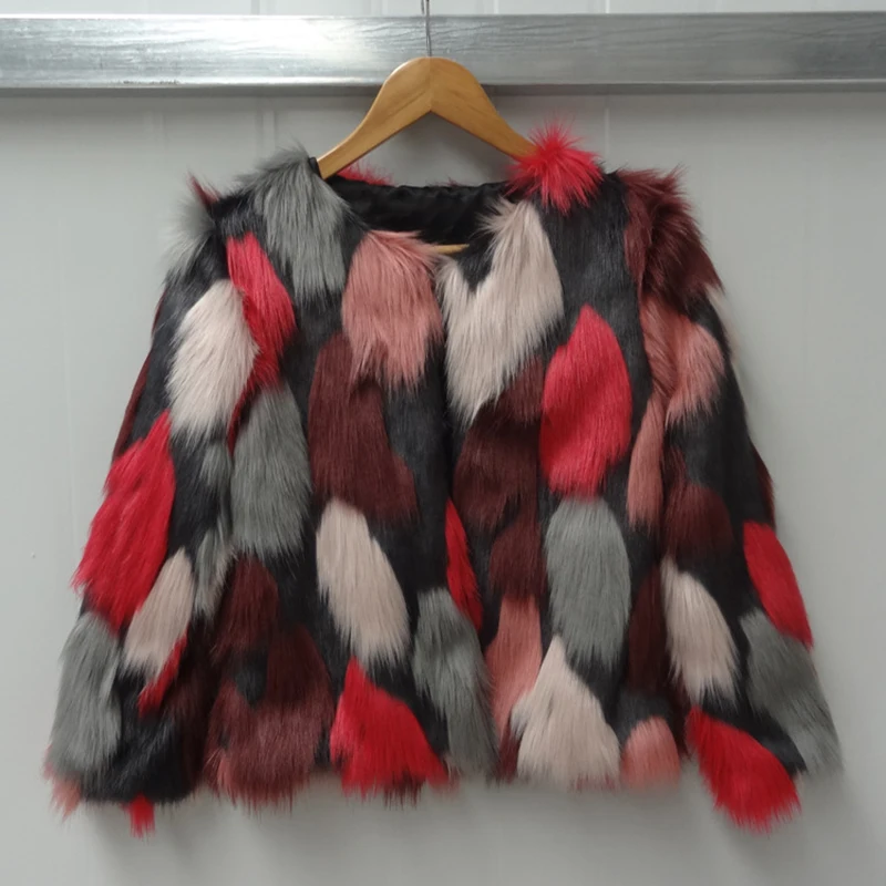 Женские осенне-зимние разноцветные короткие пальто из искусственного меха, закрытые пуговицы с круглым вырезом и длинным рукавом, женские теплые куртки, размер 66q2460