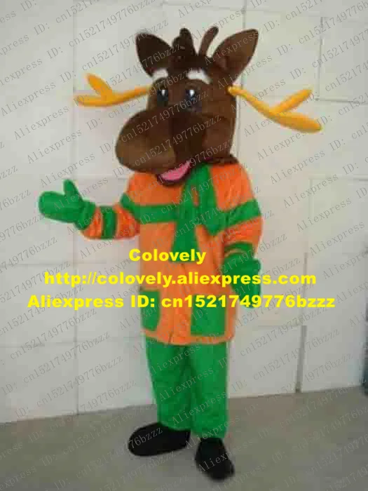 Cute Brown Moose Mascot Costume Mascotte Alces Reindeer Caribou Red Deer Adult With Big Yellow Horns Mouth No.2339 Free Ship |