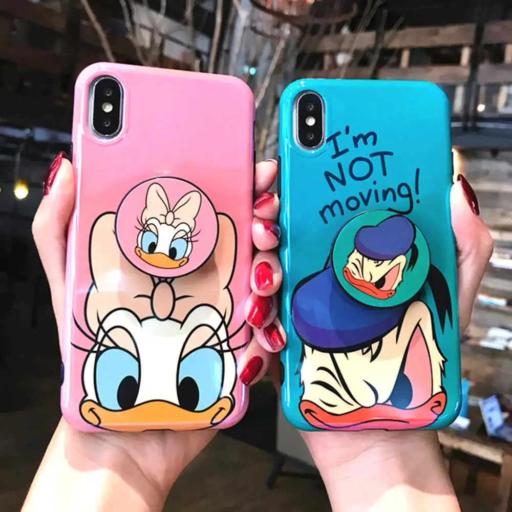 

Blu-ray super cute Donald Duck Daisy safety ring handle bracket silicone soft cover for iphone MAX XR XS 6 7 8 plus X phone case