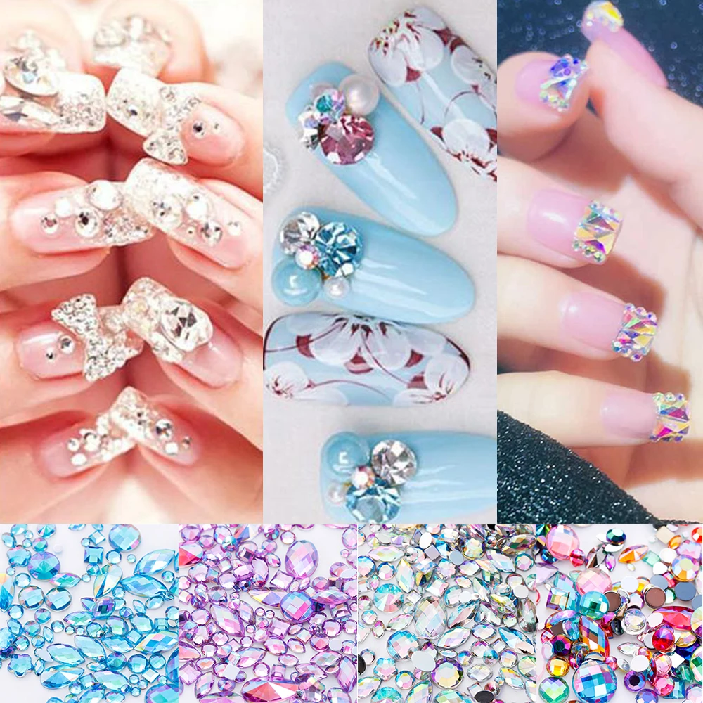 

Mixed 300pcs Crystal Clear AB Nail Art Rhinestones DIY Non Hotfix Flatback Acrylic Nail Stones Gems For 3D Nails Art Decorations