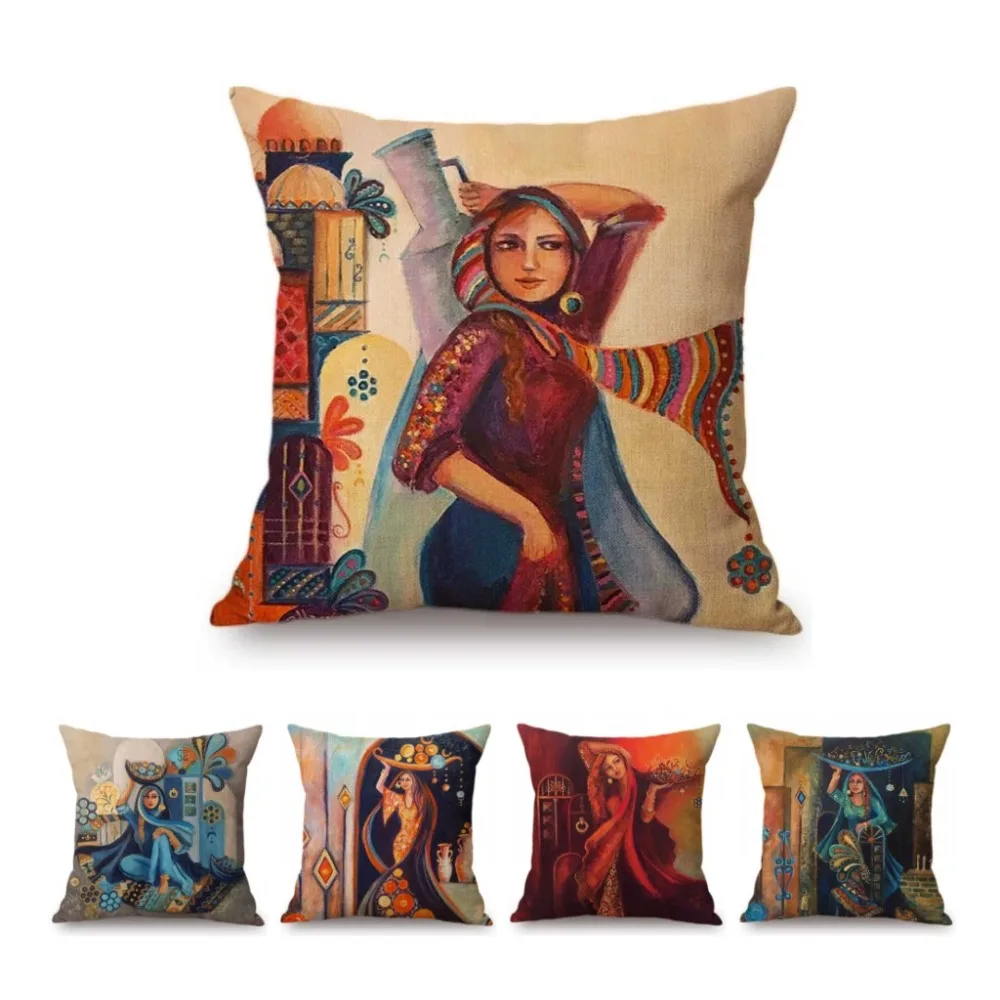 

18 "Ближний Восток, мусульманская картина маслом, Арабский мусульманский женский домашний декор, наволочка, хлопок, лен, средиземноморская художественная подушка, чехол