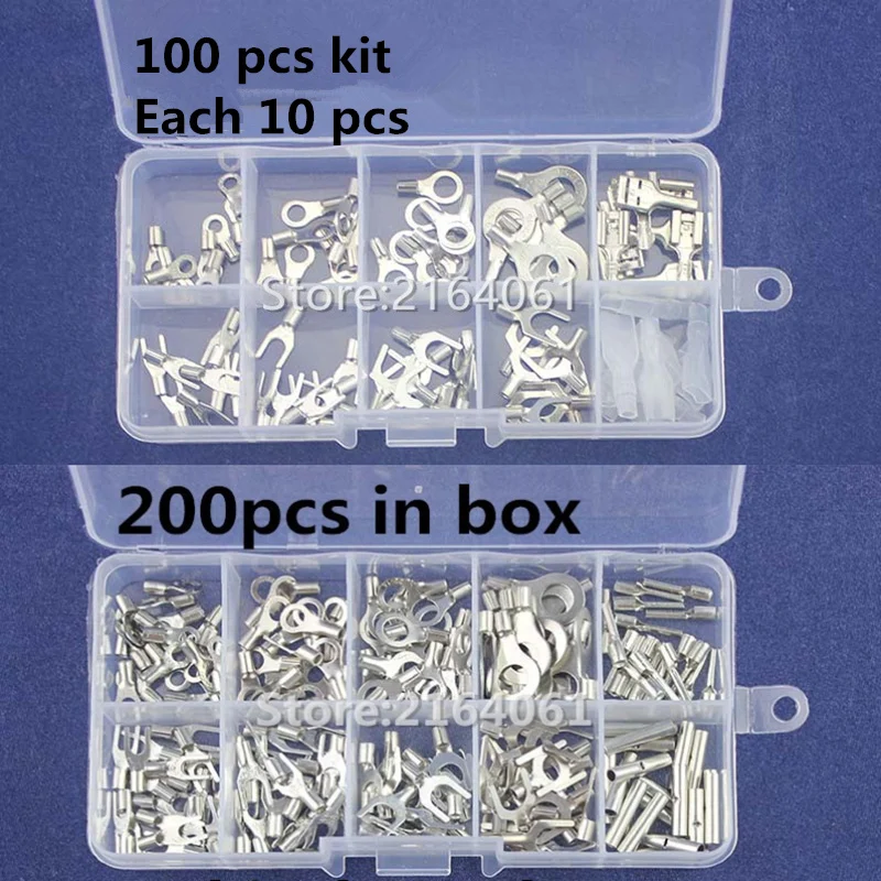 

100Pcs 10 kinds Cold naked terminal Non-Insulated Ring Fork Y-type Terminals Assortment Kit Cable Wire Connector Crimp Spade