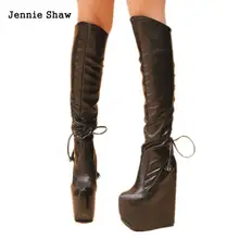 Женская обувь на высоком каблуке 17 см; высокие сапоги на танкетке; ботфорты до бедра