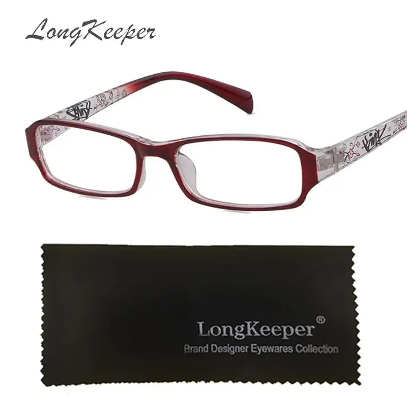 

LongKeeper Unisex Rectangle Spectacle Frame Women Men Retro Glass Frame Black Floral Striped Eyeglass Frames Eyewear Accessories