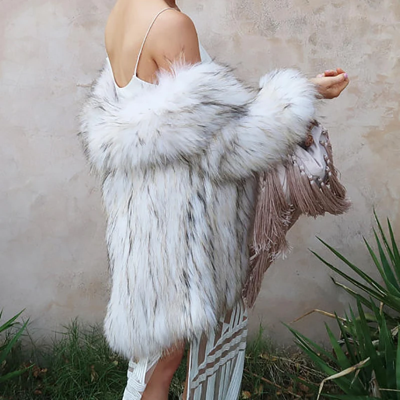 Tatyana Luxury Real Fur Coat,Raccoon Dog Fur Coats 70cm Winter