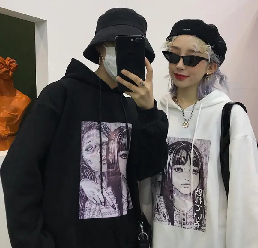 

Vintage printed loose casual hooded sweatshirt