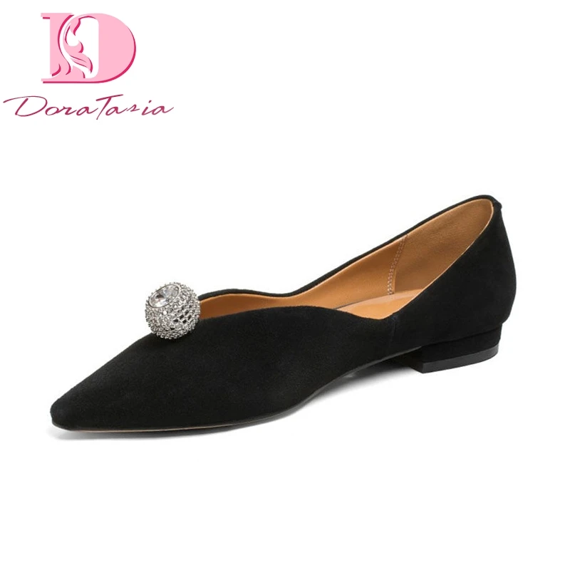 

DoraTasia 2018 Summer Natural Suede Big Size 34-42 Women Flats Elegant Crystal Decorating Shallow Low Heels Casual Shoes Woman