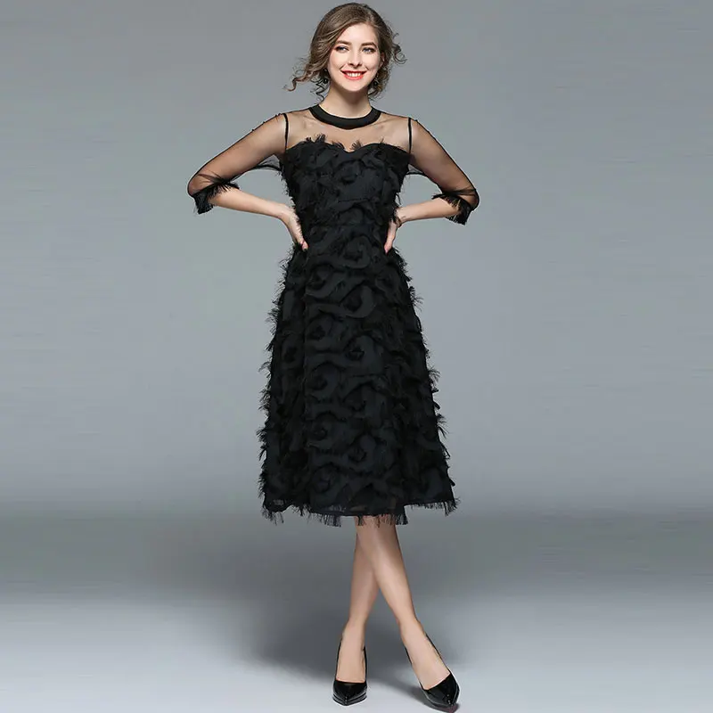 Borisovich Luxury Women Evening Party Dresses New Arrival 2017 Spring Fashion Tassel O-neck Elegant Black Female Dress M070 Borisovich Luxury Women Evening Party Dresses New Arrival 2017 Spring Fashion Tassel O-neck Elegant Black Female Dress M070