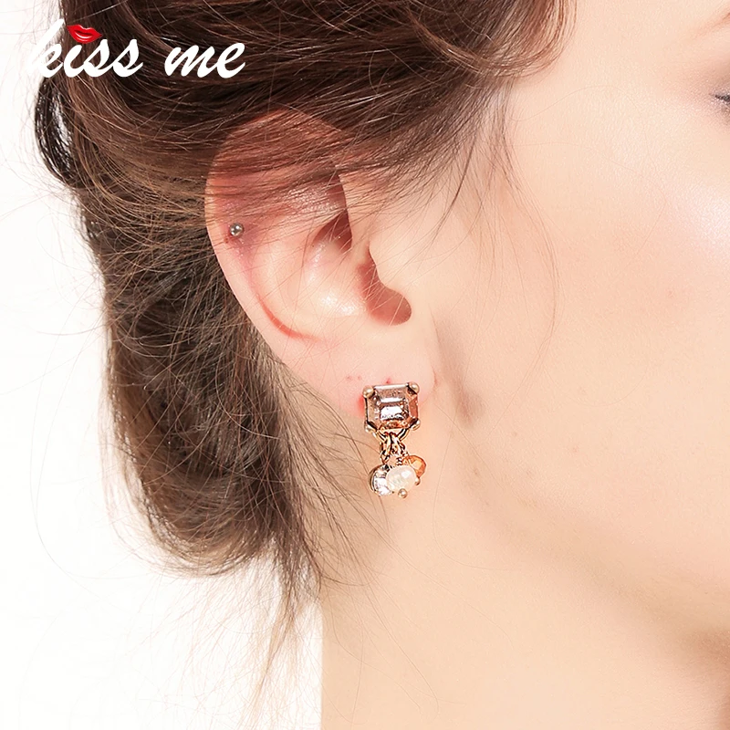 

KISS ME Crystal Imitation Pearl Geometric Small Drop Earrings New Design Party Earrings for Women Brand Jewelry