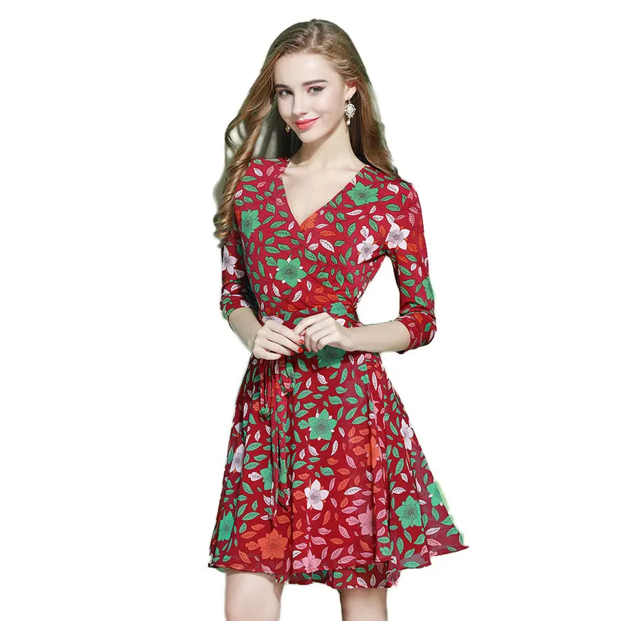 cou Portefeuille Vintage Soie Lait Patchwork Blossom Multi En Femme Cerise V Robe Mousseline Robes 2019 D'été De Imprimer Dames TvdqYP