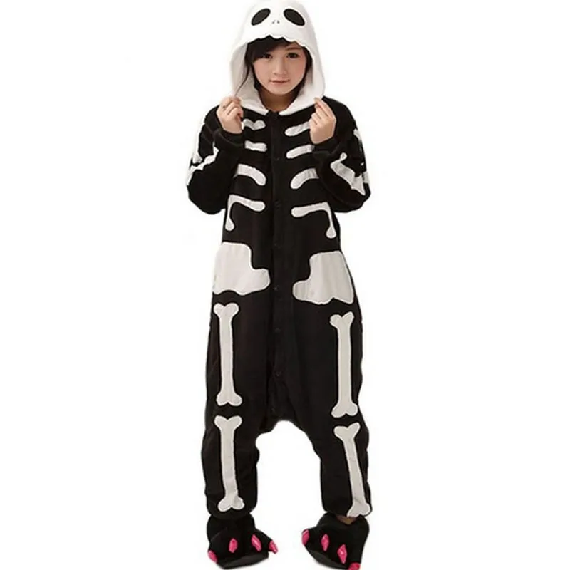 

Skeleton Unisex Adult Flannel Pajamas Christmas Cartoon Animal Onesies Sleepwear For Women Men