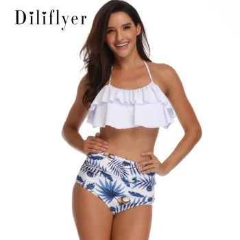 

2019 Sexy Women print Floral High Waisted Biniki Set Swimwear Bandage Swimsuit Monokini Backless Bathing
