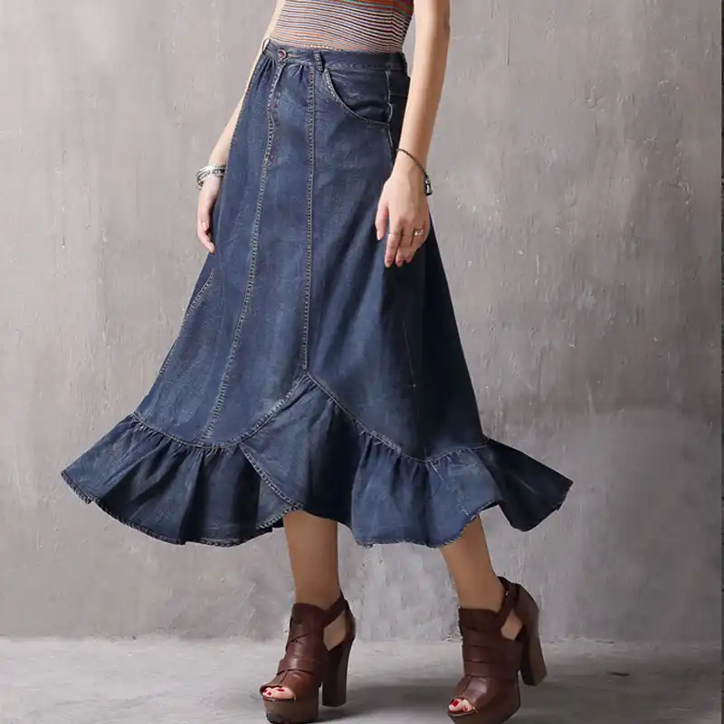 mid calf denim skirt