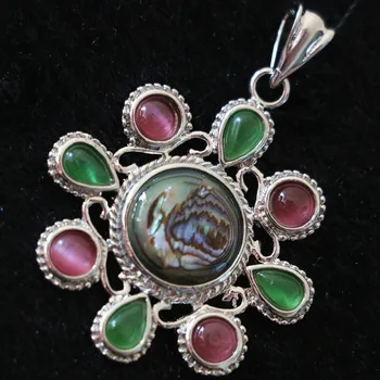 

Natural abalone shell leaf round flower shape cat eyes beads silver-color purfle pendant charms making jewelry B1144