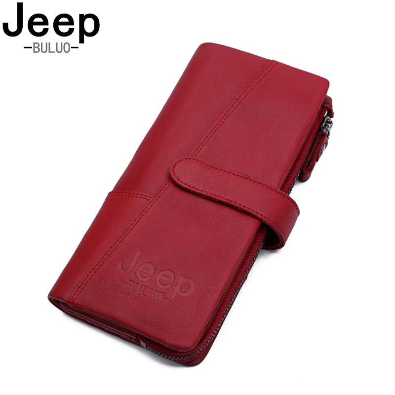 

BULUOJEEP Brand Leather Zipper Coin Purse Women Wallets Genuine Fashion Long Red Wallet Large Capacity Clutch Bag Lady Rfid