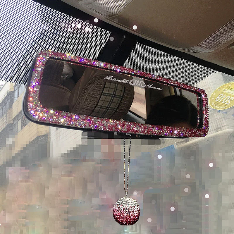 Diamond Rhinestone Rear View Mirror Universal Wide Angle Mirror Car
