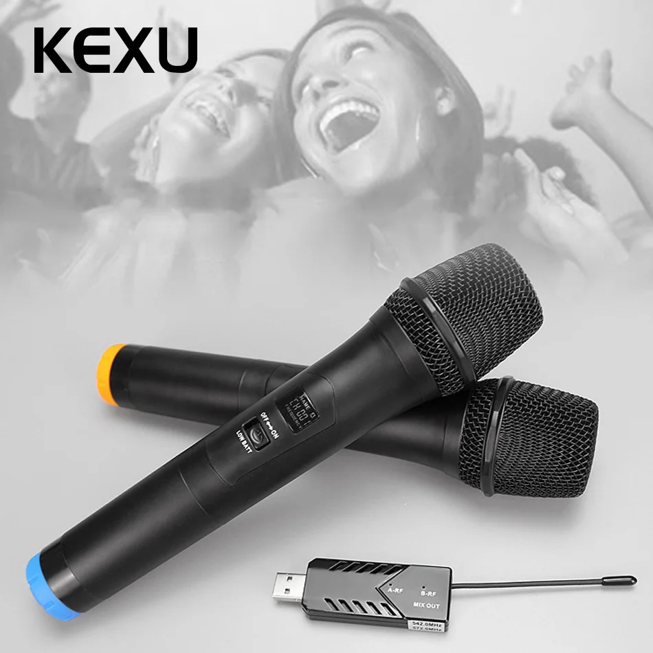 

KEXU TP-WIRELESS Dual Channel USB Wireless Microphone for Karaoke Conference Lecture Stage Recording Singing online 2 Microphone