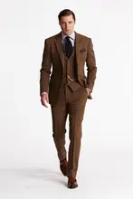 2018 Tailor-made Fumar Marrom Tweed Cinza Homens Terno Slim Fit 3 Peça Estilo Blazer Prom Ternos Terno Do Noivo Smoking Feito Sob Encomenda Masculino