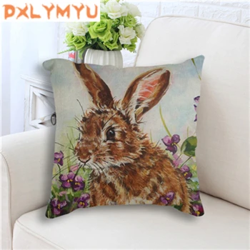 Cute Cartoon Rabbit Printed Linen Cotton Seat Cushion Decorative Cushion No Filling Throw Pillows For Children Room Decoration 