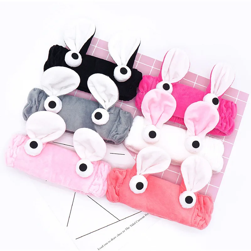 

For Women Cute Soft Rabbit Ears Coral Fleece Hair Band Cartoon Big Eyes Makeup Headband Lovely Girls Fashion Hair Accessories