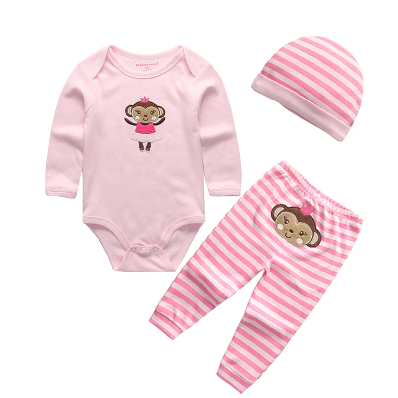 

New Baby Girls Clothes Set Long Sleeve bodysuits+cap+animal Pants Infant Outfits Set 0-12M