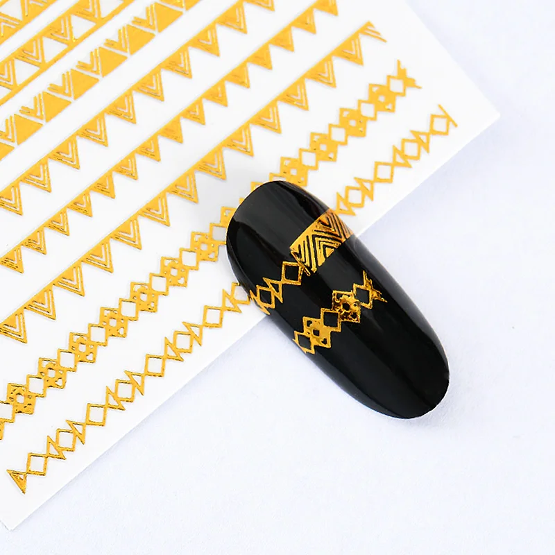 Золотые 3D лазерные наклейки для ногтей, полосы, геометрическое сердце, самоклеющиеся наклейки для дизайна ногтей, переводные наклейки, украшения для маникюра - Цвет: AM32817