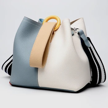 

Women 2019 Bucket Composite Bag Brand Genuine Leather Shoulder Bag Female Crossbody Bags For Designer Patchwork Daily handbags