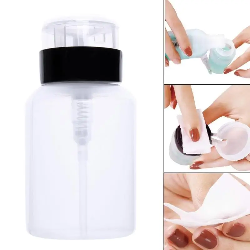 220ML Black Empty Pump Bottle Liquid Alcohol Press Nail Polish Remover