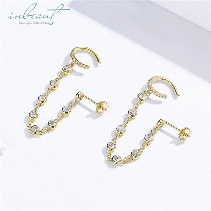 

925 Silver HookRound Zircon Chain Drop Earrings Female Original Design Korean S925 Section Dangle Earrings for Women Jewelry