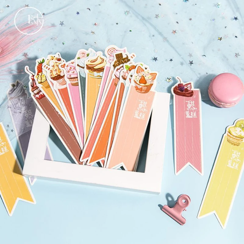 

30 pcs/box dessert cake bookmark paper bookmarks lomo cards kawaii children stationery school supplie papelaria kids gifts