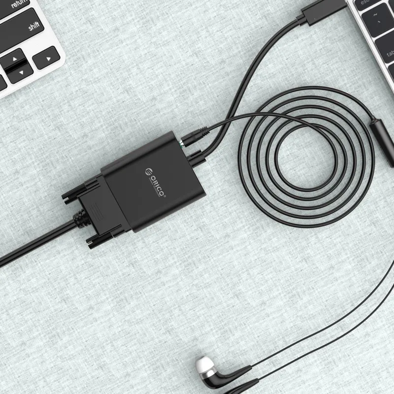 ORICO USB C VGA адаптер usb type-c для VGA мужчин и женщин AUX кабель для MacBook Pro ChromeBook Xiaomi huawei mate 10 USB C - Цвет: Черный