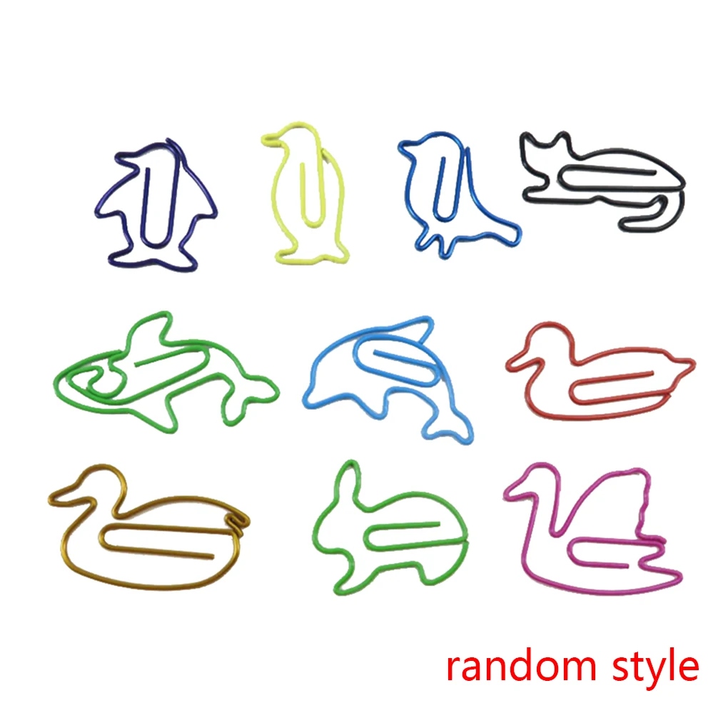 

10pcs Cute Animal Shape Paper Clips Metal Bookmarks Dispensers Office Accessory Pattern Random