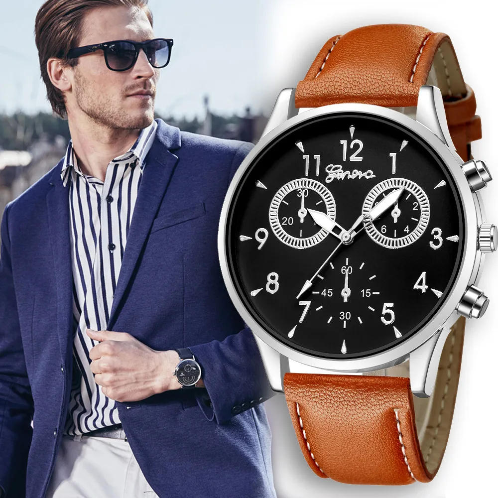 

Faux Mens Analog Quarts Watches Men's Leather Military Analog Quartz Wrist Watch Business Men Military Waterproof Wristwatch