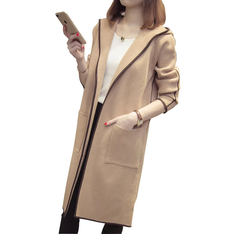 

2019 New Fashion spring autumn cashmere blended cardigan women's long sleeve knitted Loose jacket coat long cardigan sweater