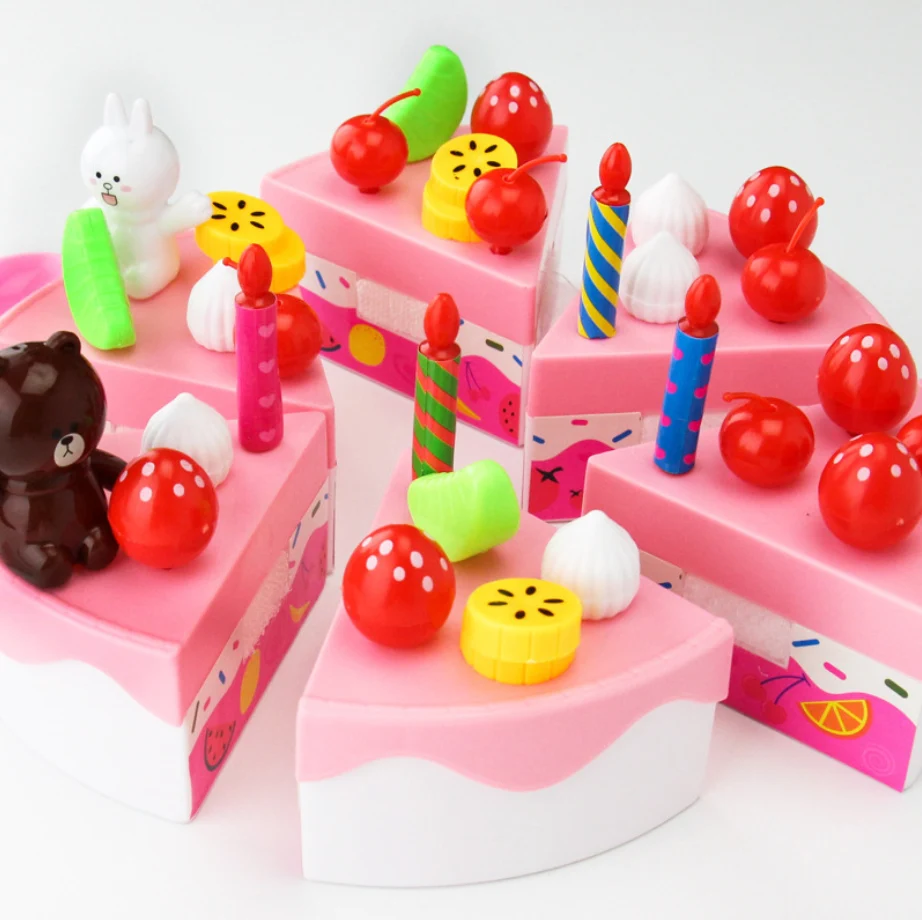 New Kids Toys 63pcs / set Plastic Cupcake Birthday Games Simulation Food Toy For Kids with gift box