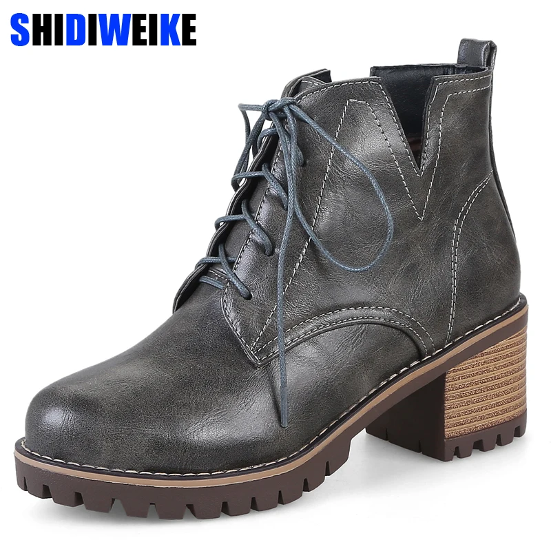 

Women Lace Up Martin Boots Combat Punk Ankle Boots platform oxfords shoes round toe high heel 6cm size 34-43 n181